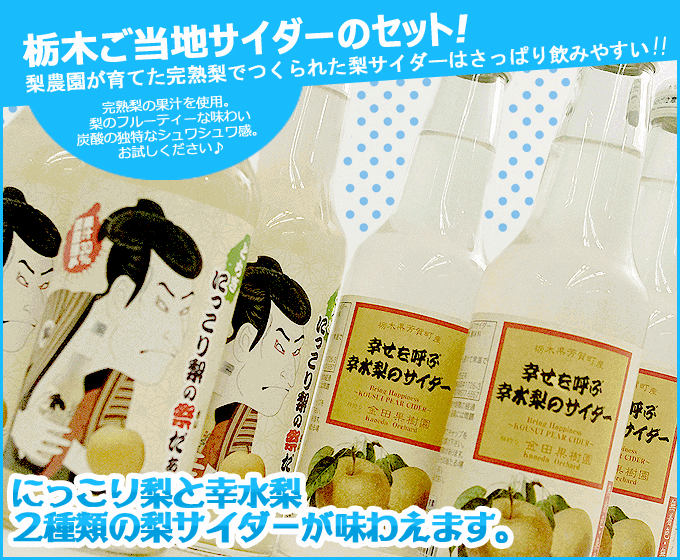 芳賀一笑　にっこり梨＆幸水梨　梨サイダーセット　ペアでプレゼント！